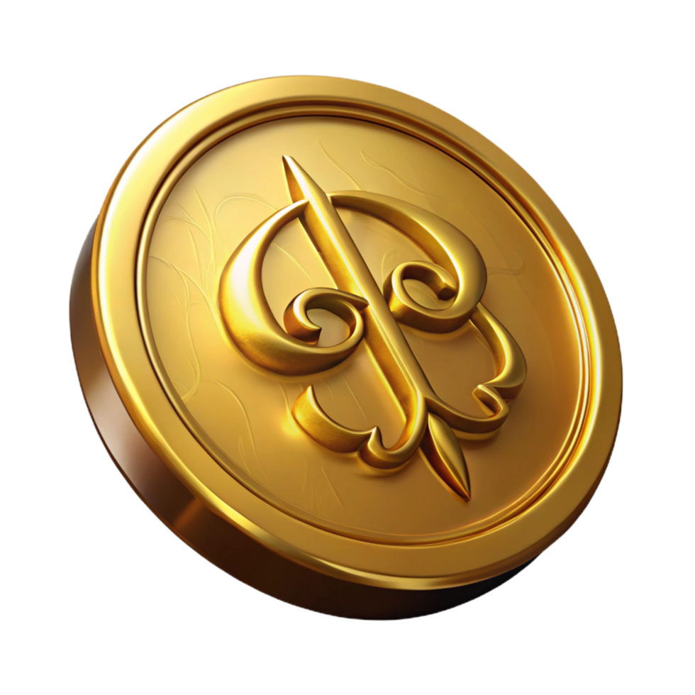 stunning modern A single, ancient gold coin with intricate elven script authentic png