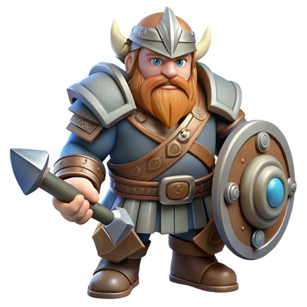 serene vintage A battle-ready dwarf warrior, wielding a warhammer, armored, high quality png