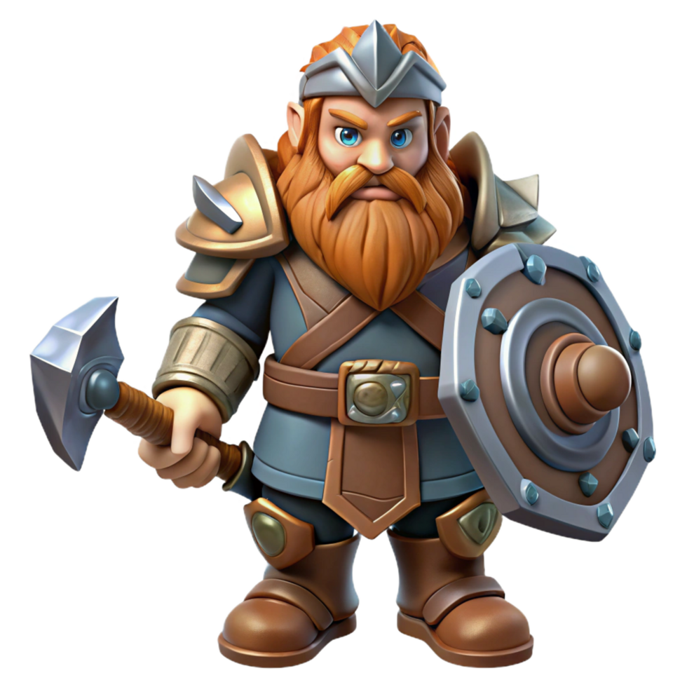 magnificent artistic A battle-ready dwarf warrior, wielding a warhammer, armored, genuine png