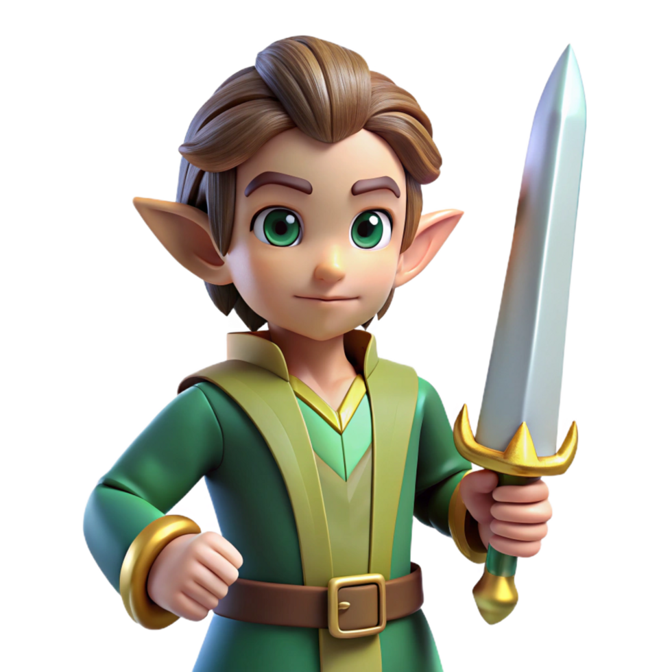 impressive abstract A young elf prince, holding a sword, determined expression, authentic png