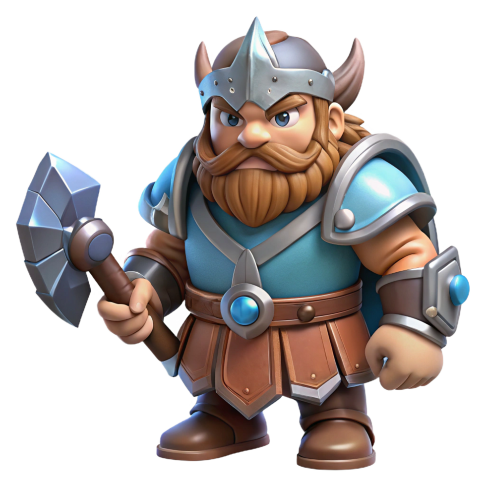 elegant creative A battle-ready dwarf warrior, wielding a warhammer, armored, exclusive png
