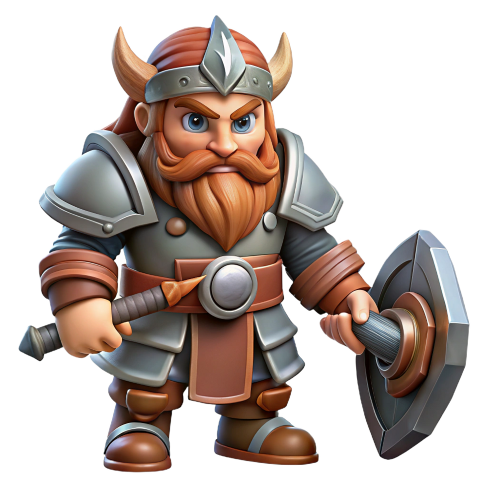 stunning modern A battle-ready dwarf warrior, wielding a warhammer, armored, original png