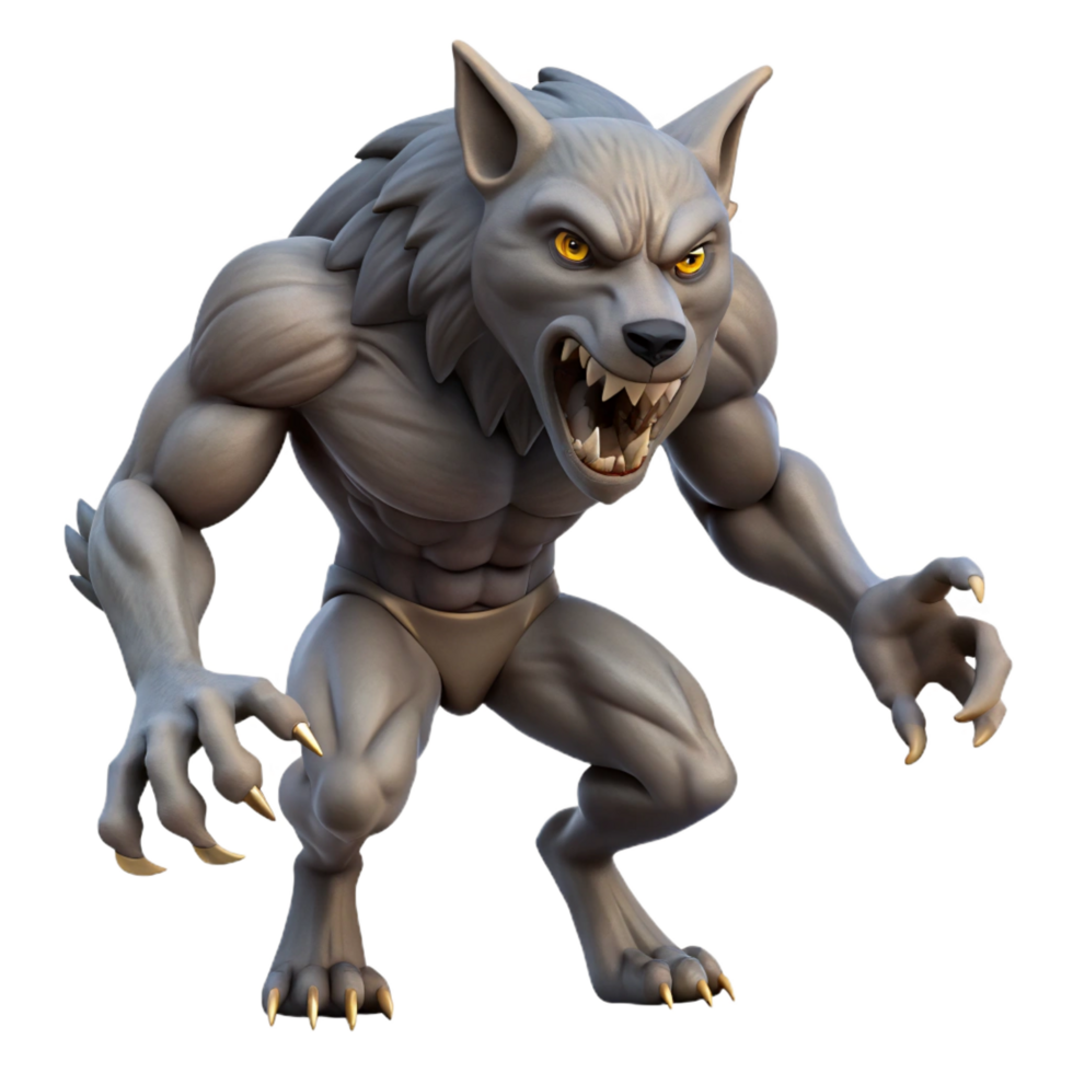 stunning rustic A snarling werewolf, mid-transformation, claws bared 4K png