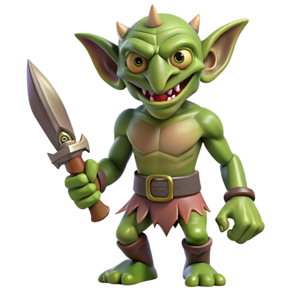 serene artistic A menacing goblin, holding a rusty dagger high resolution png
