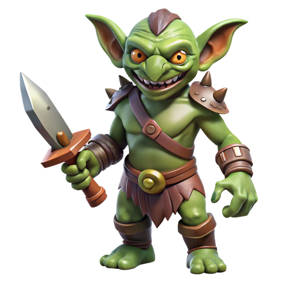 elegant artistic A menacing goblin, holding a rusty dagger authentic png