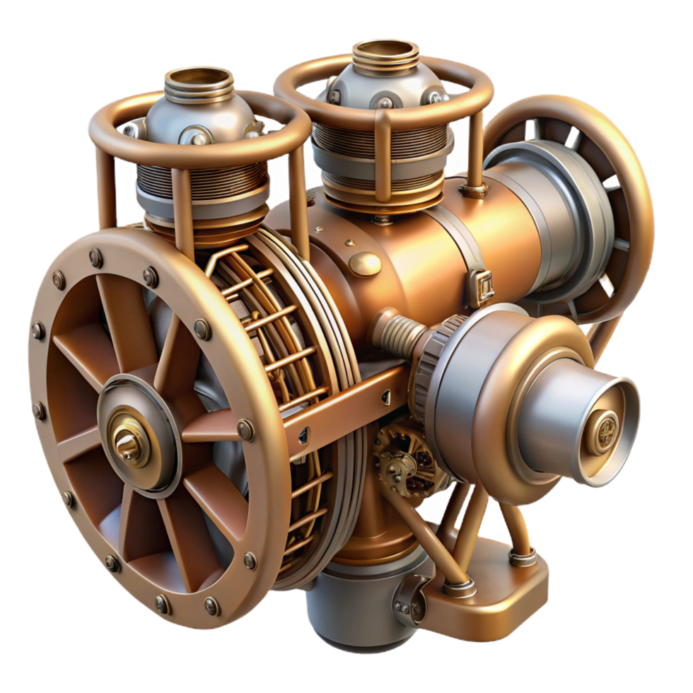 serene creative Steampunk airship engine with exposed pistons and gears authentic png