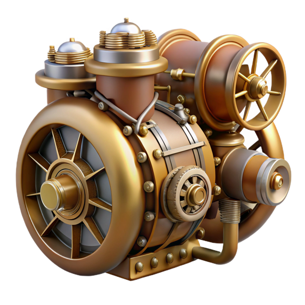 vibrant vintage Steampunk airship engine with exposed pistons and gears authentic png