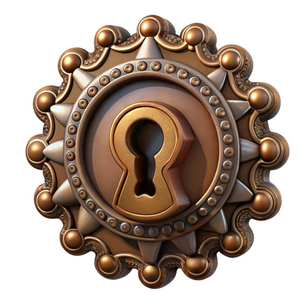 dramatic classic Steampunk keyhole with intricate carvings and a hidden mechanism high quality png