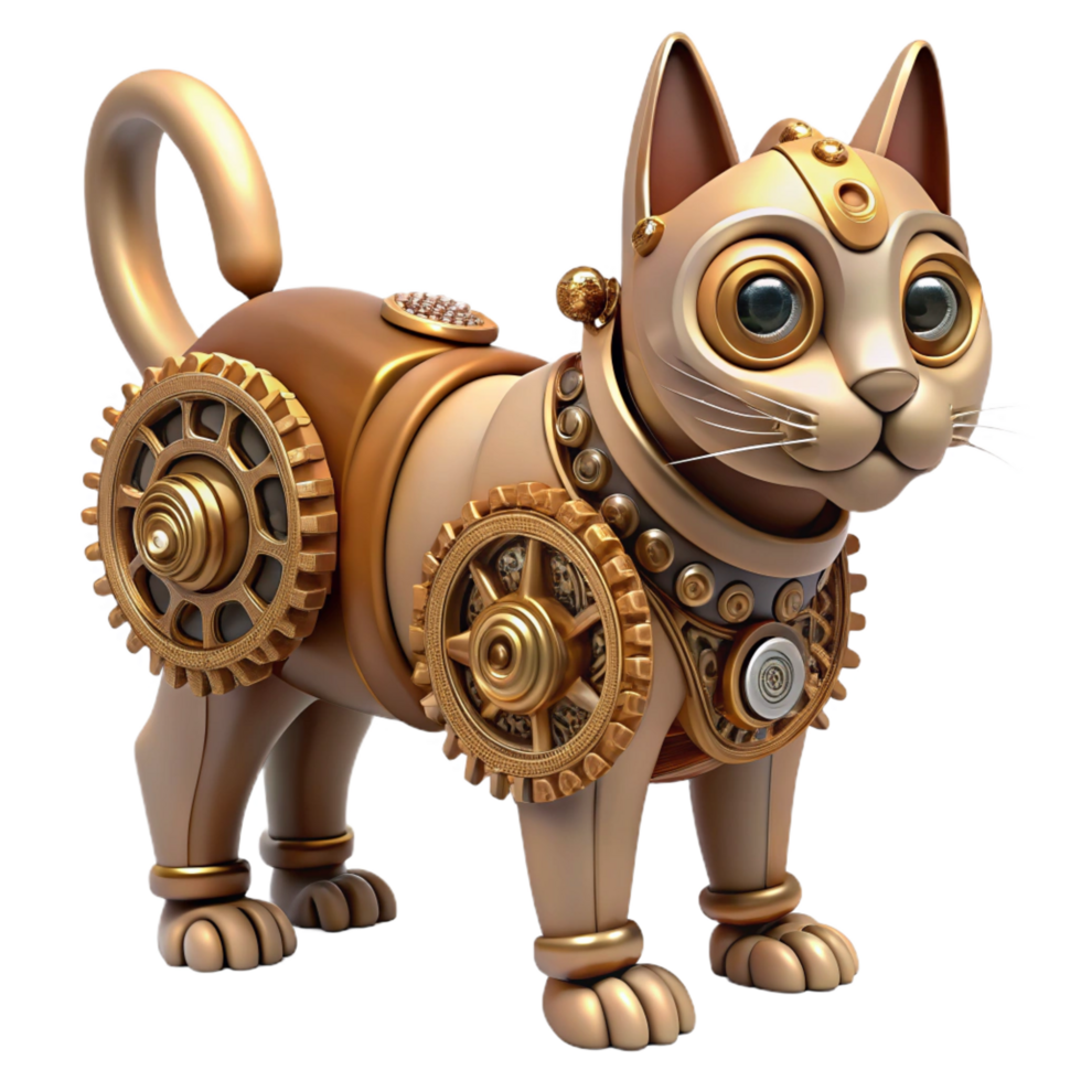 elegant traditional Steampunk cat crafted from gears and clockwork parts original png