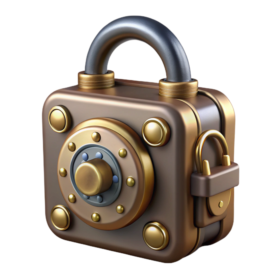 wonderful contemporary Steampunk lock with combination dials and brass casing authentic png