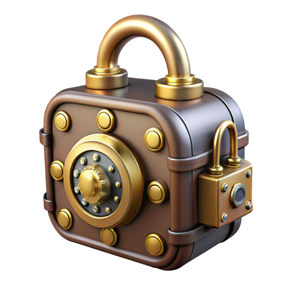 stunning contemporary Steampunk lock with combination dials and brass casing professional png