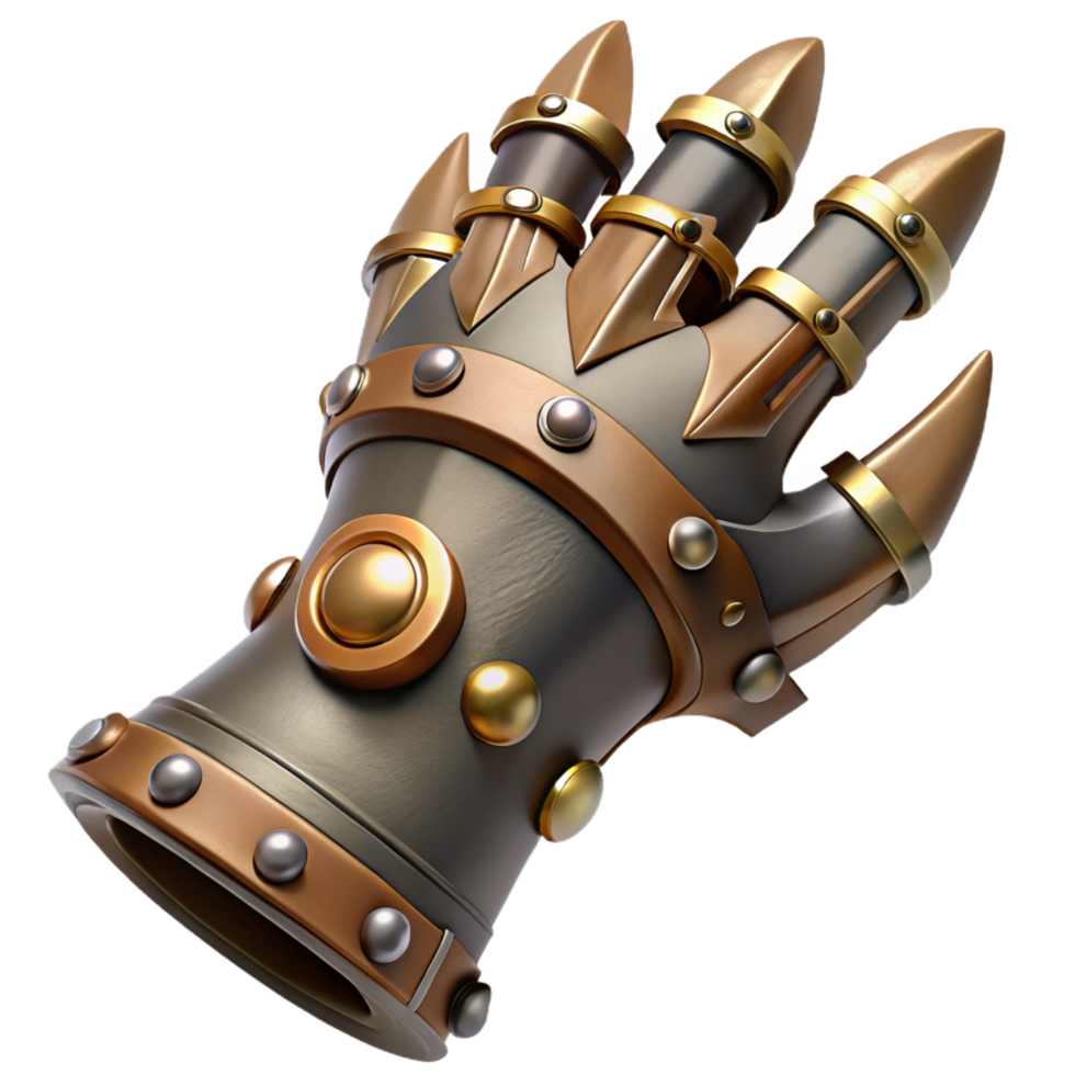 serene vintage Steampunk gauntlet with articulated fingers and spiked knuckles authentic png