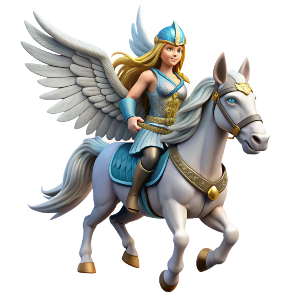 wonderful abstract Valkyrie, female warrior, Norse mythology, riding winged horse high quality png