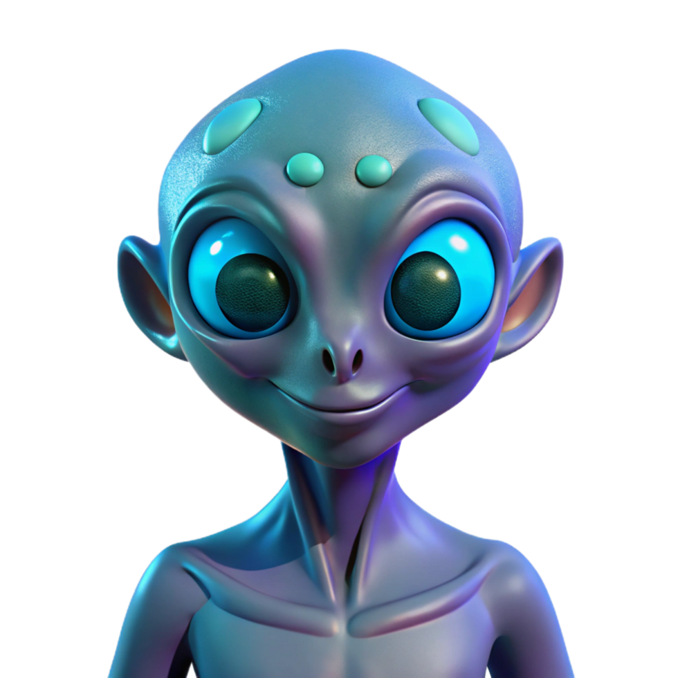 dramatic minimalist Alien creature, three eyes, bioluminescent skin professional png