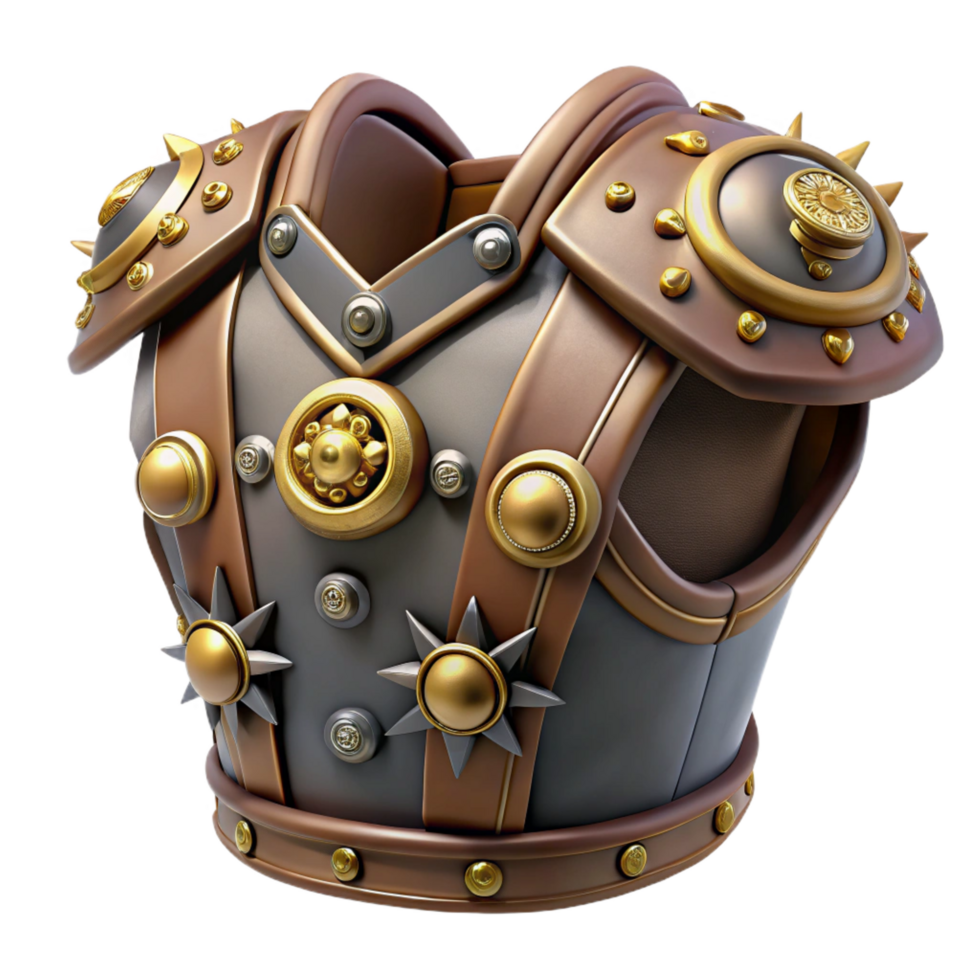 dramatic vintage Steampunk shoulder pads with spikes, gears, and brass accents professional png