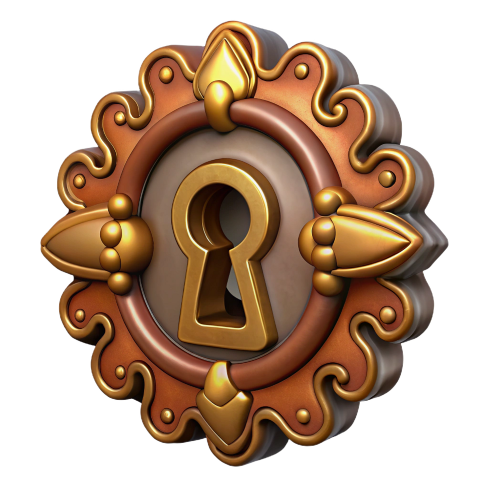 vibrant creative Steampunk keyhole with intricate carvings and a brass escutcheon detailed png