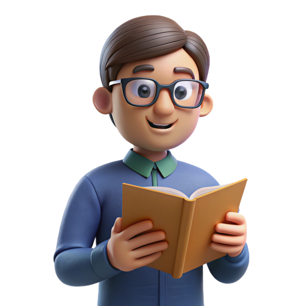 extraordinary artistic Man with glasses, reading a book, premium png