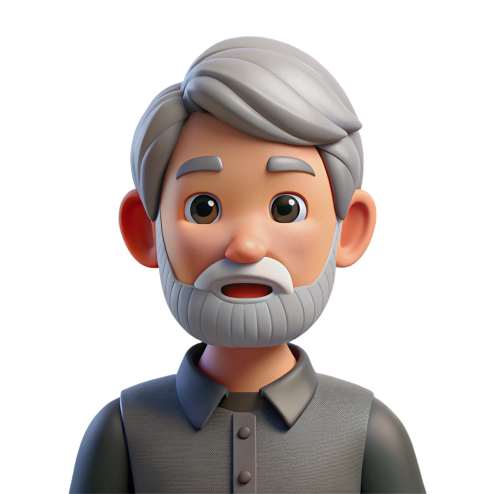 elegant artistic Elderly man with beard, serious expression, authentic png