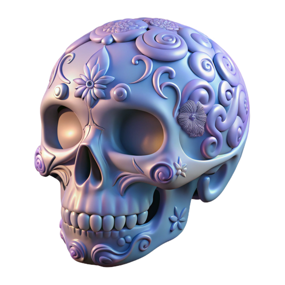 magnificent classic A stylized human skull with intricate floral patterns, professional png