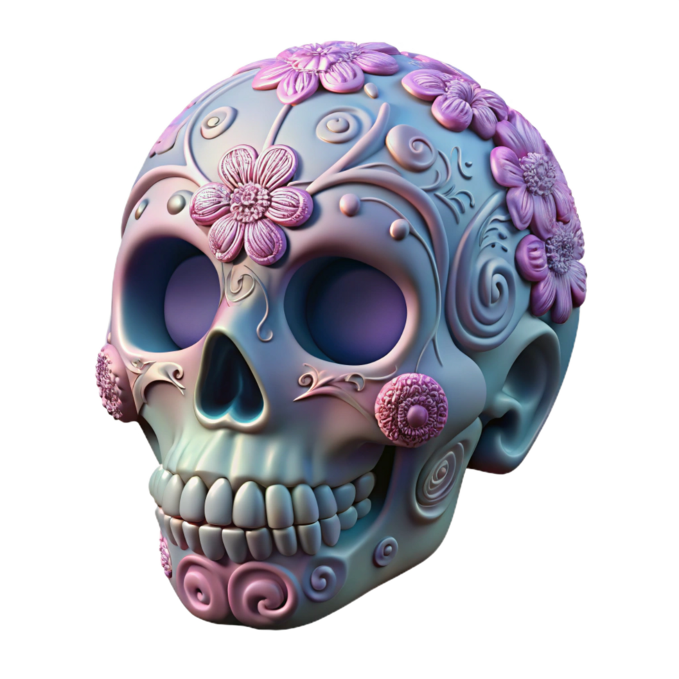 dramatic abstract A stylized human skull with intricate floral patterns, professional png
