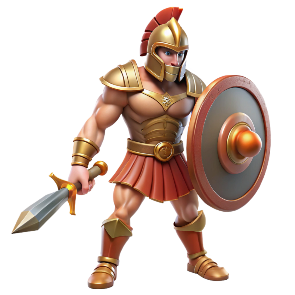 beautiful modern Ares, God of War, aggressive stance, holding sword and shield, authentic png