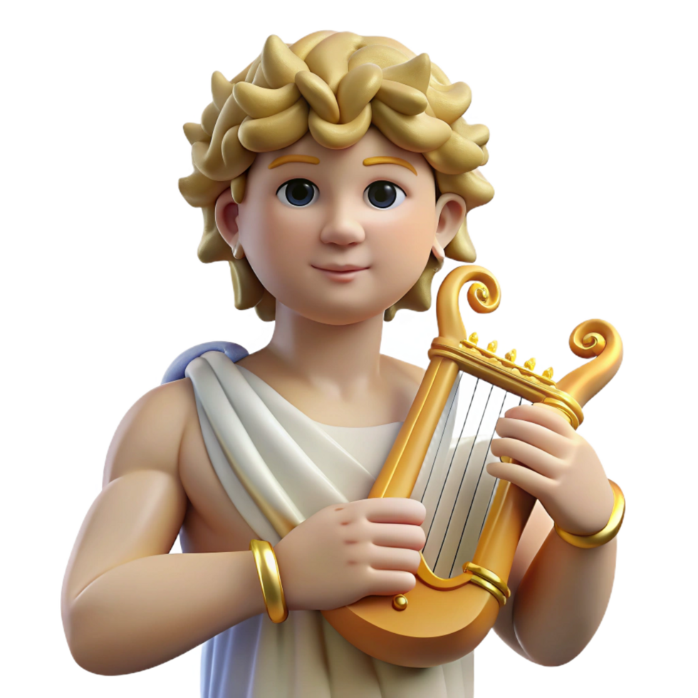 serene artistic Apollo, God of Music and Light, holding lyre, serene expression, professional png
