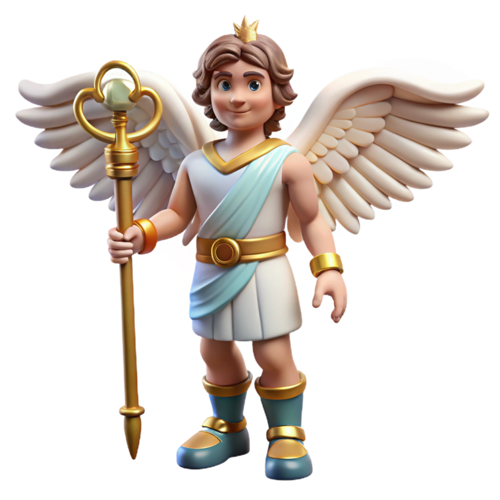 wonderful vintage Hermes, Messenger God, holding caduceus, winged sandals, professional png