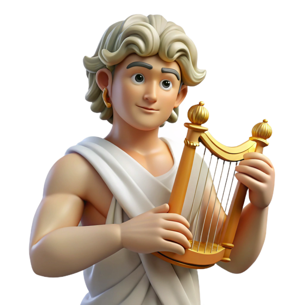 impressive artistic Apollo, God of Music and Light, holding lyre, serene expression, professional png