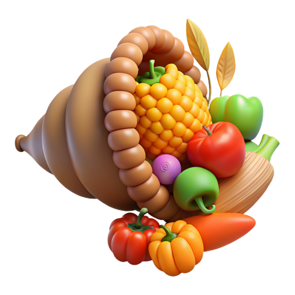 magnificent vintage Cornucopia, horn of plenty, overflowing with fruits and vegetables, abundance, exclusive png