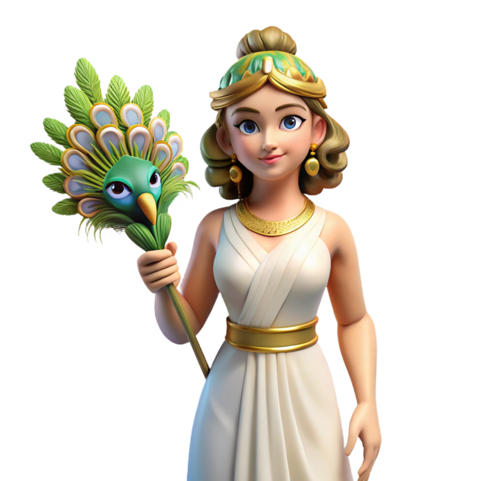 impressive rustic Hera, Greek goddess, with a peacock feather high quality png