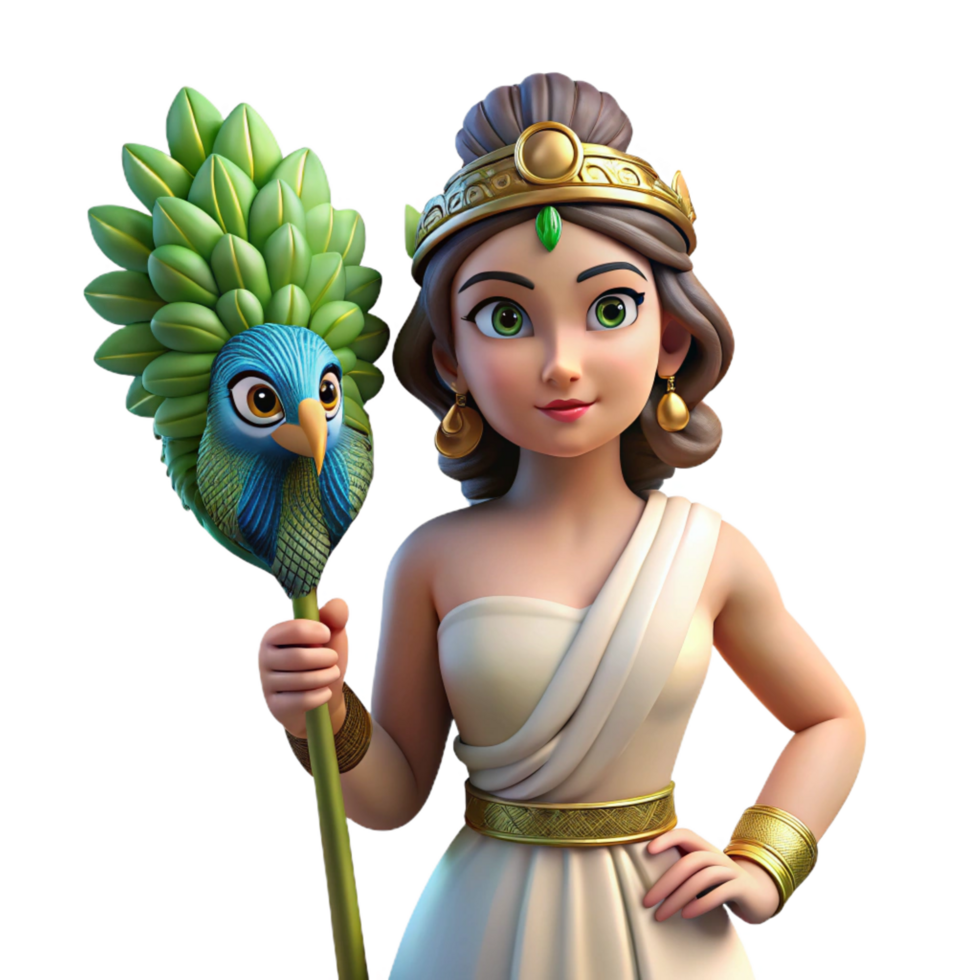 beautiful artistic Hera, Greek goddess, with a peacock feather 4K png