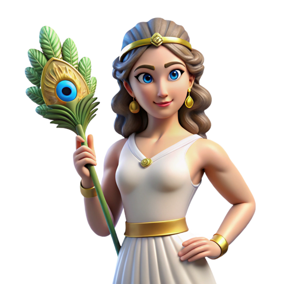 vibrant minimalist Hera, Greek goddess, with a peacock feather authentic png