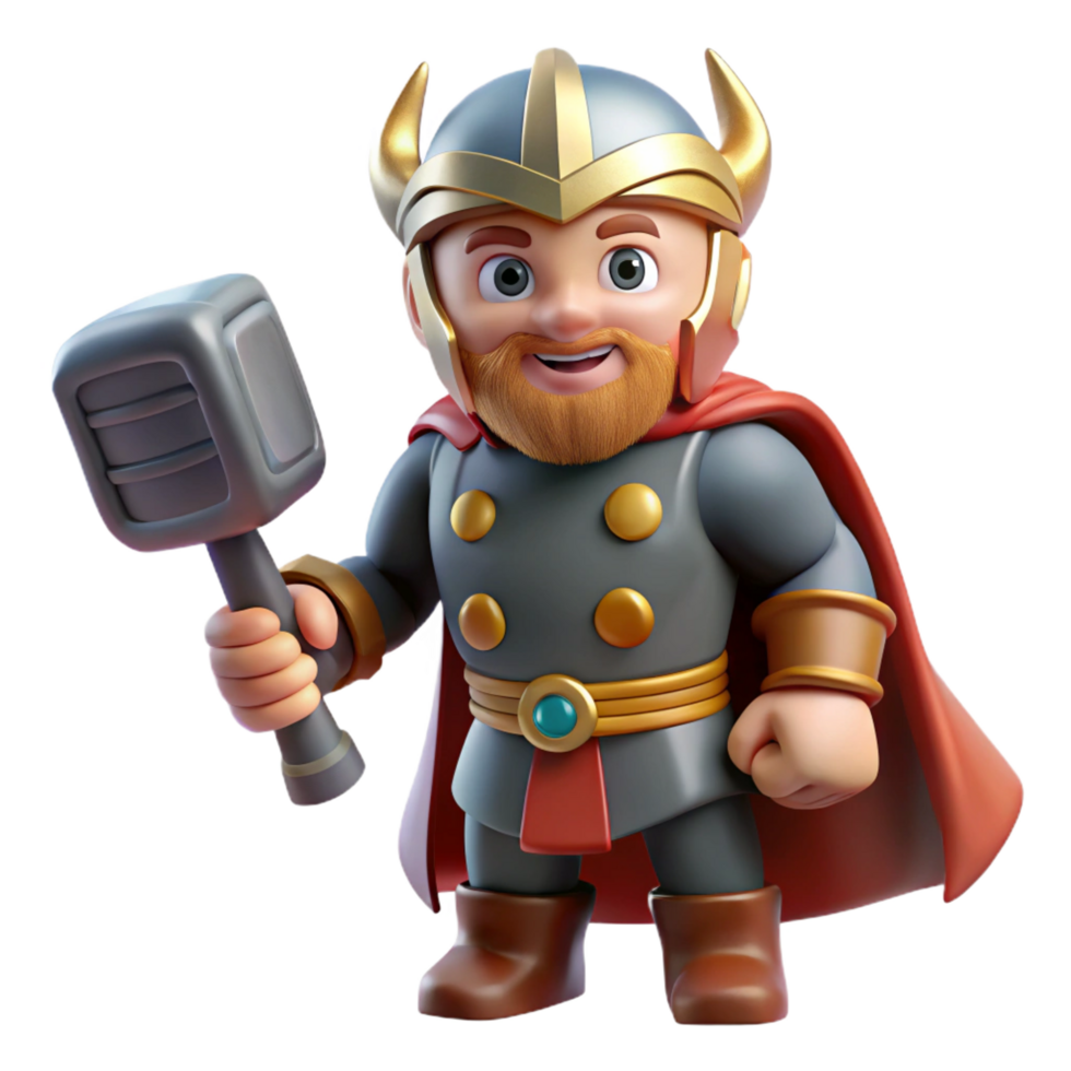 serene contemporary Thor, Norse god of thunder, with Mjolnir exclusive png