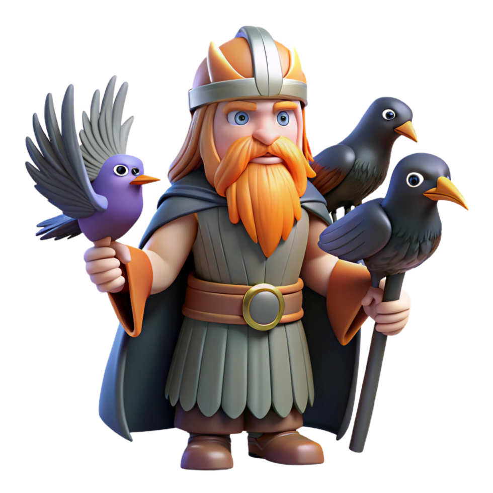 extraordinary modern Odin, Norse god, with two ravens original png