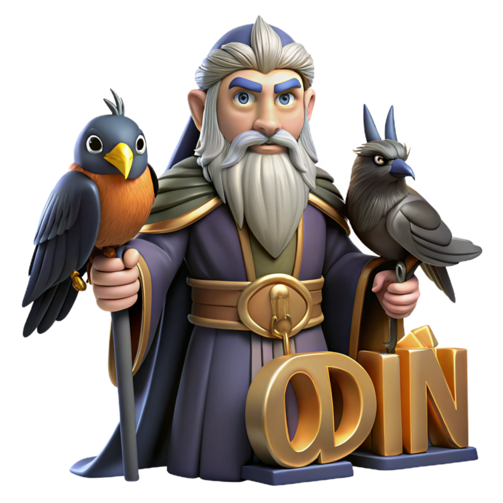 impressive abstract Odin, Norse god, with two ravens 4K png