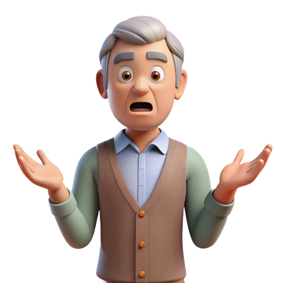 dramatic creative Confused senior man, questioning look, authentic png