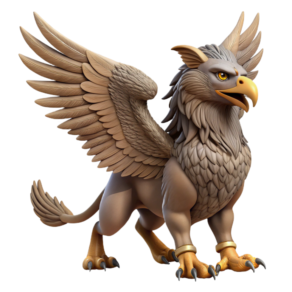 serene abstract A majestic griffin, wings spread, talons extended high quality png