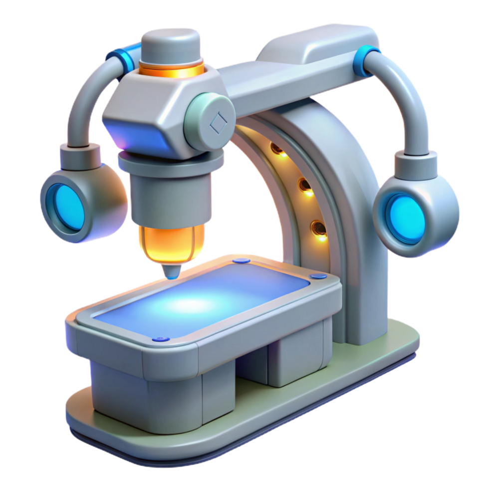 dramatic minimalist Advanced medical scanner with flexible robotic arms and glowing probes authentic png