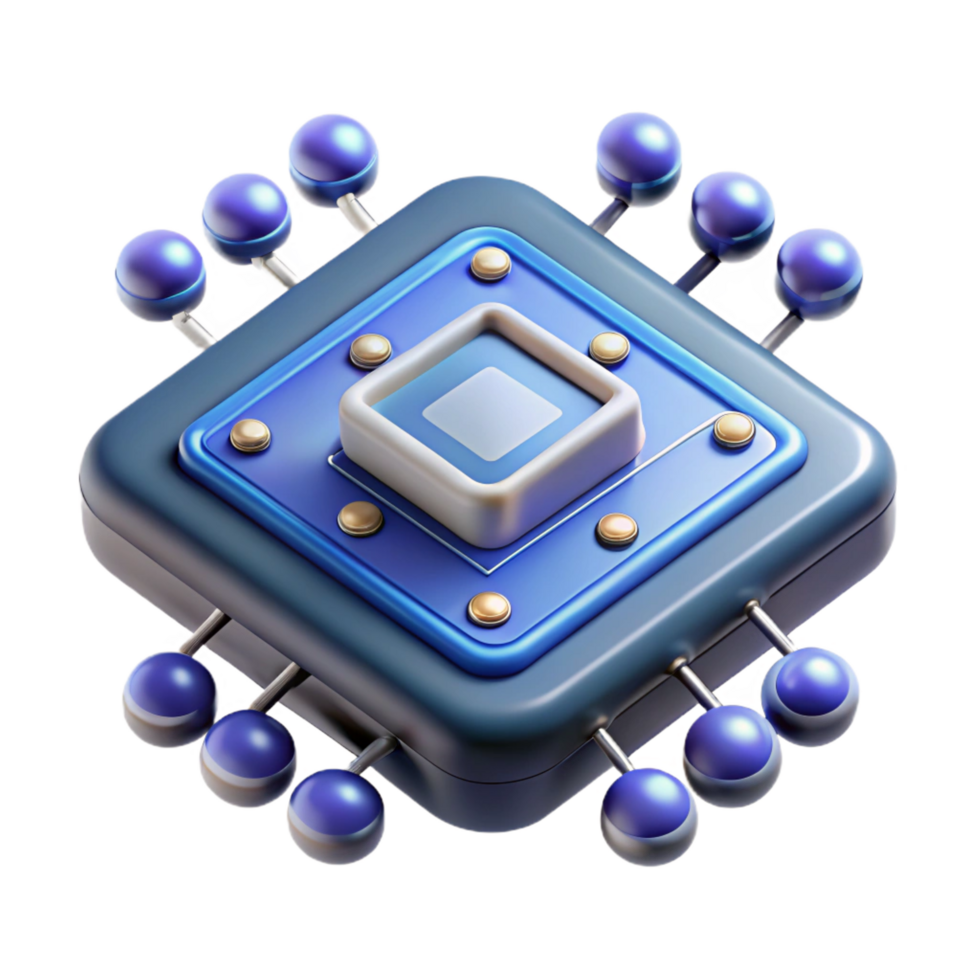 serene modern Futuristic data chip with intricate circuitry and glowing nodes premium png