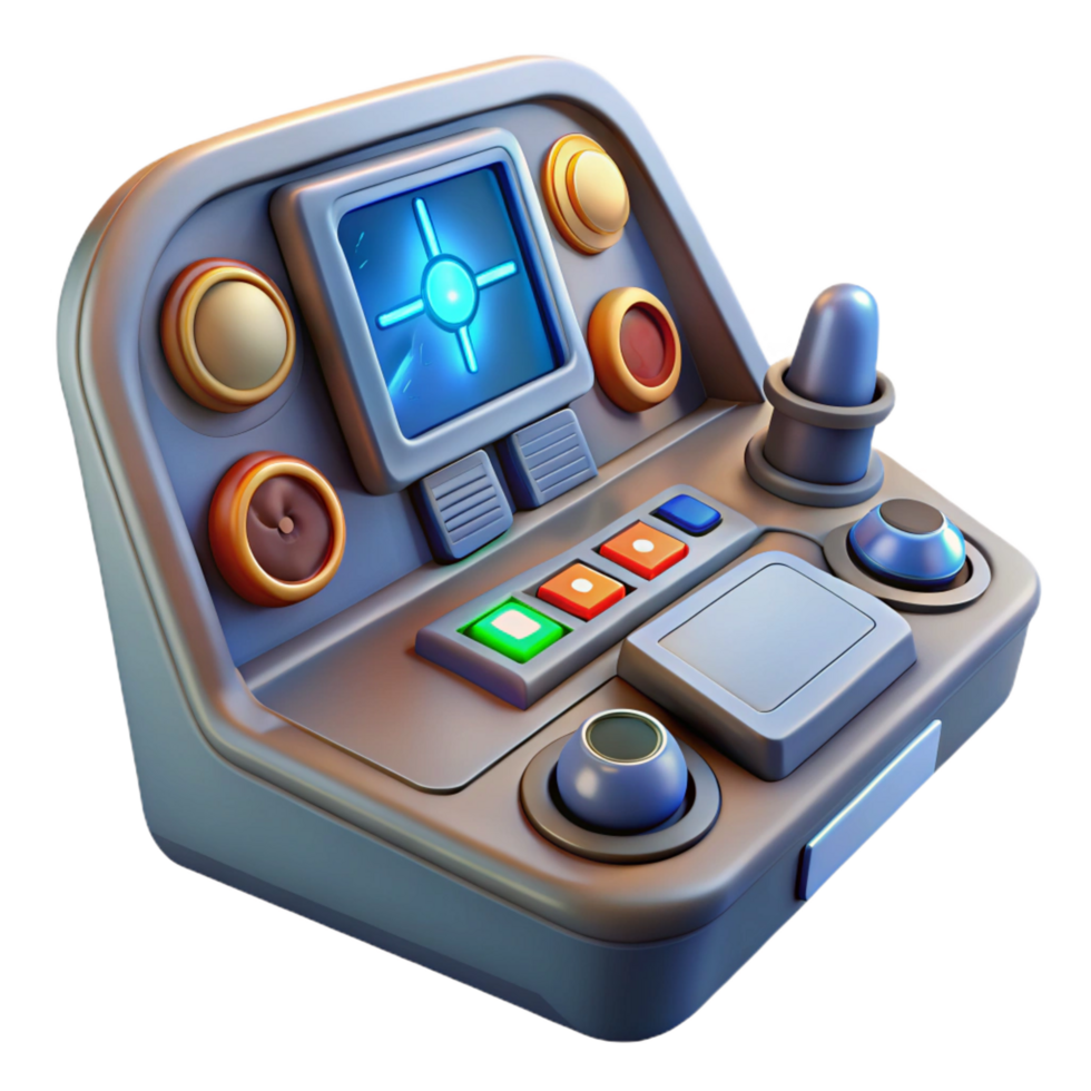 impressive abstract Spaceship cockpit control panel with illuminated buttons and displays authentic png