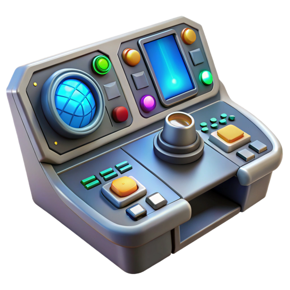 wonderful creative Spaceship cockpit control panel with illuminated buttons and displays 4K png