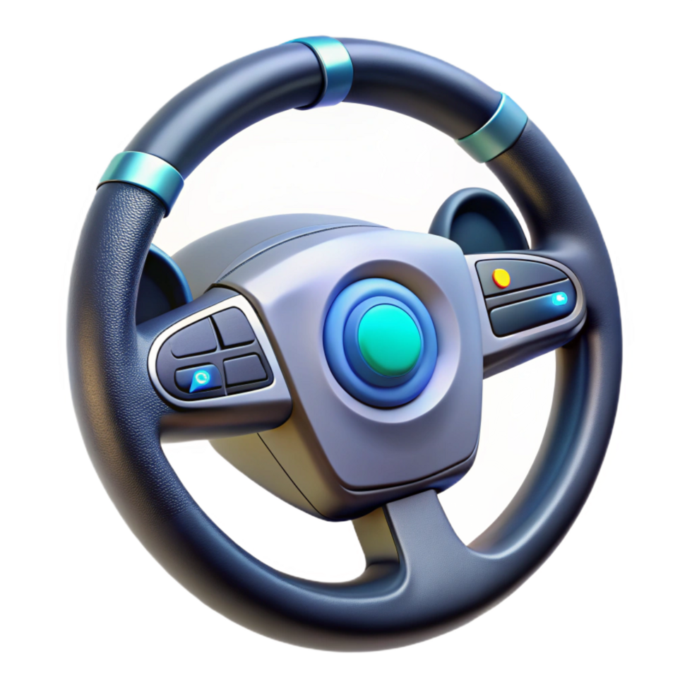 beautiful abstract Futuristic sports car steering wheel with digital display and illuminated buttons exclusive png
