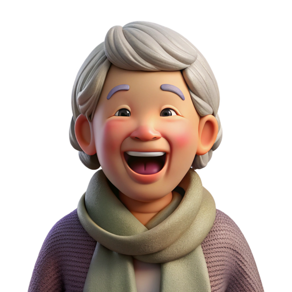 serene modern Laughing elderly woman with a shawl, authentic png