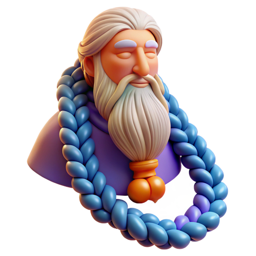 serene creative Wizard beard, long and flowing, braided with beads exclusive png