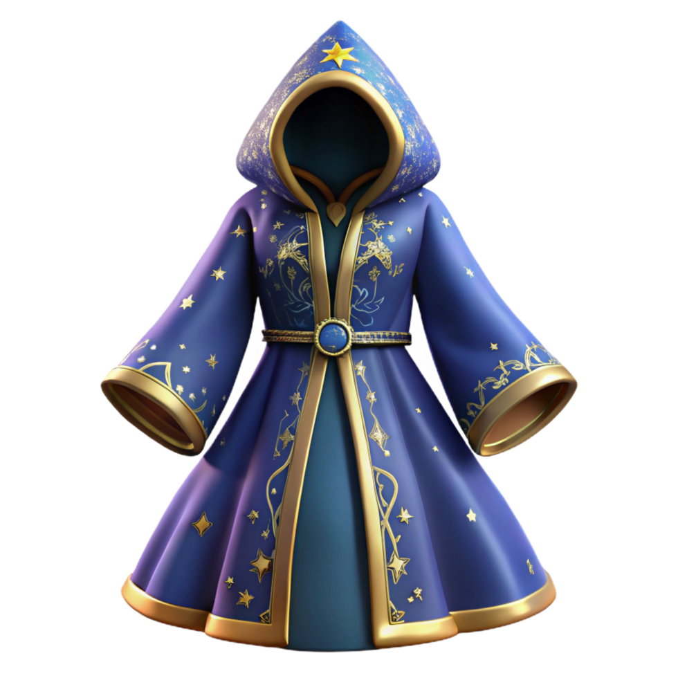 magnificent modern Wizard robe, hooded, embroidered with celestial patterns authentic png