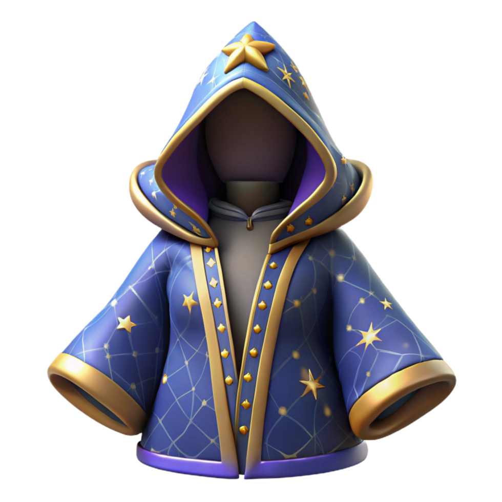 beautiful abstract Wizard robe, hooded, embroidered with celestial patterns professional png