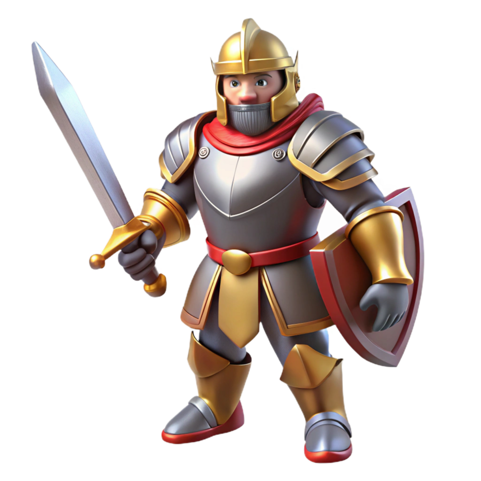 dramatic modern A courageous knight, in full plate armor, brandishing a sword original png