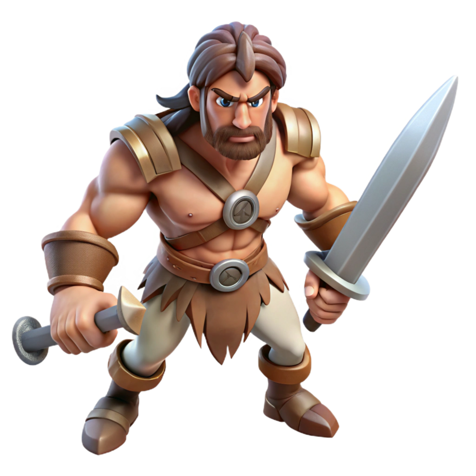 serene traditional A fierce barbarian, wielding a two-handed sword high quality png