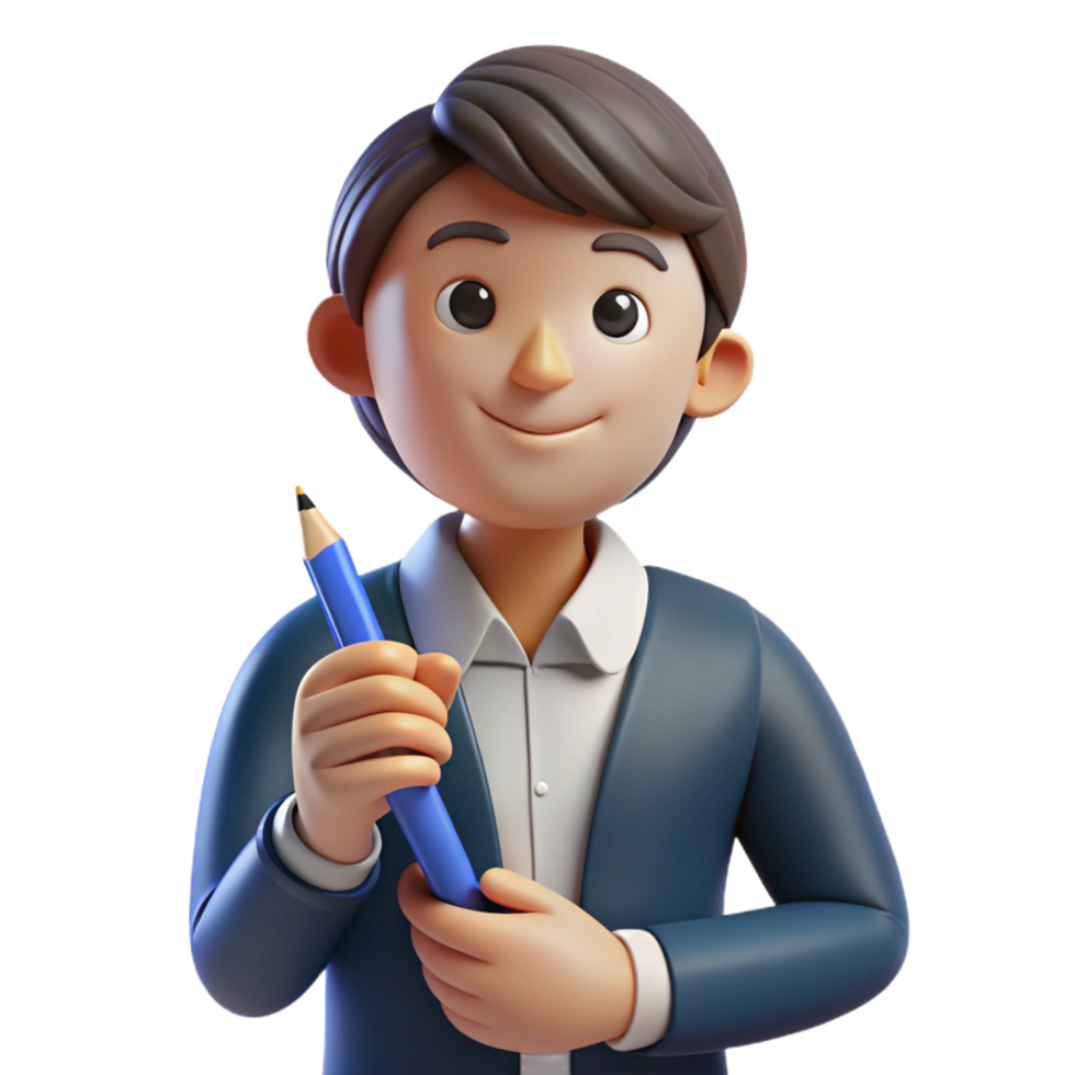 elegant creative Thoughtful writer, holding pen, premium png