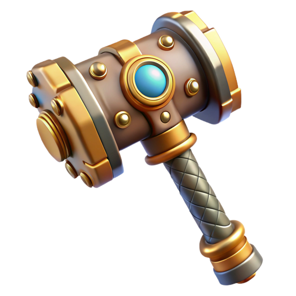 dramatic rustic Steampunk hammer tool, isolated object 4K png